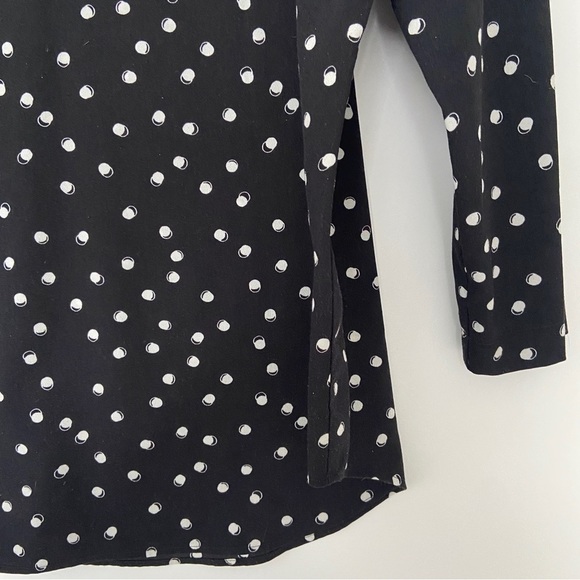 VAN HEUSEN BLACK AND WHITE POLKA DOT BLOUSE WITH PEEKABOO VNECK AND LACE YOKE, L - Picture 7 of 11